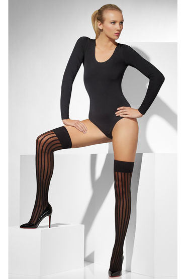 Fever Sheer Hold-Ups with Vertical Stripes, черные