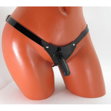 BDSM Арсенал лаковые трусики со штырьком, черные