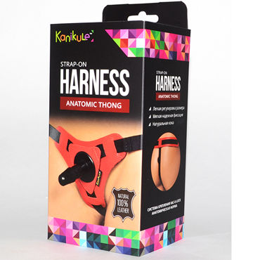 Kanikule Leather Strap-on Harness Anatomic Thong, красные