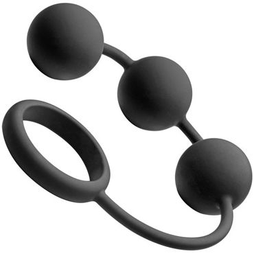 Tom of Finland Silicone Cock Ring with 3 Weighted Balls, черные