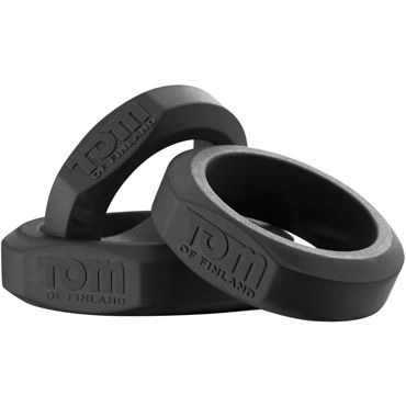 Tom of Finland 3 Piece Silicone Cock Ring Set, черный