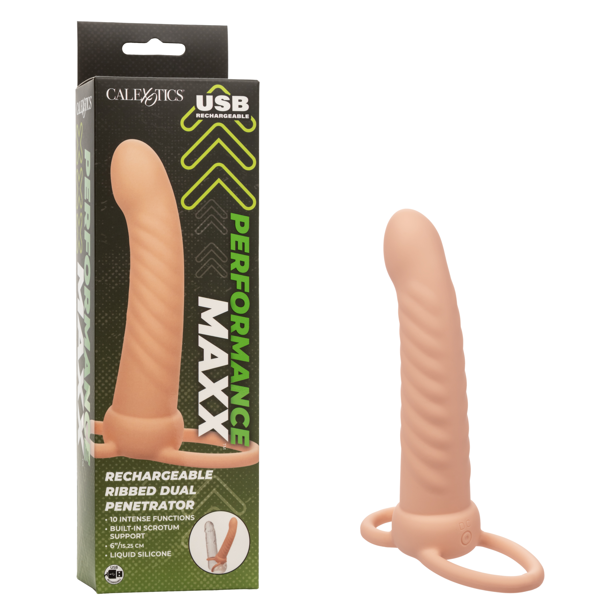 Перезаряжаемая вибронасадка для двойного проникновения Rechargeable Ribbed Dual Penetrator