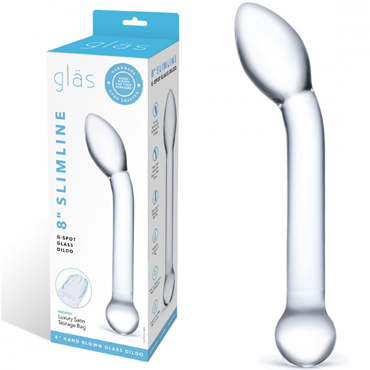 Glas 8" Slimline G-Spot Glass Dildo, прозрачный