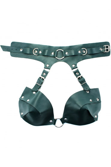 BDSM Арсенал Сбруя из ошейника и лифа Lady's Arsenal, изумрудная