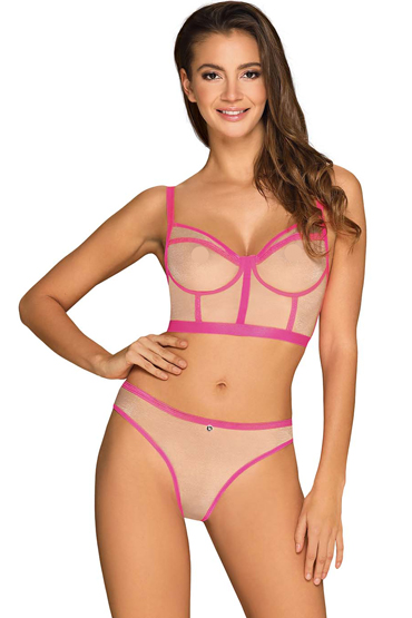 Obsessive Nudelia top with panties, бежево-розовый