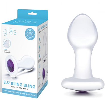 Glas Butt Plug 3,5" Bling Bling, прозрачный/фиолетовый