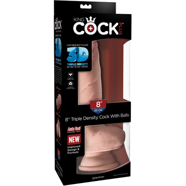 Pipedream King Cock Plus Triple Density Fat Cock with Balls 20 см, телесный