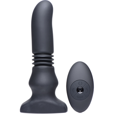 XR Brands Silicone Vibrating & Thrusting Plug with Remote Control, черный