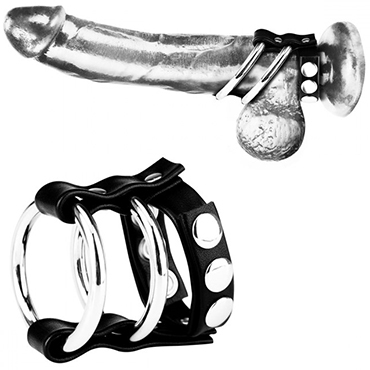BlueLine C&B Gear Double Metall Cock Ring With Adjustable Snap Ball Strap, черное