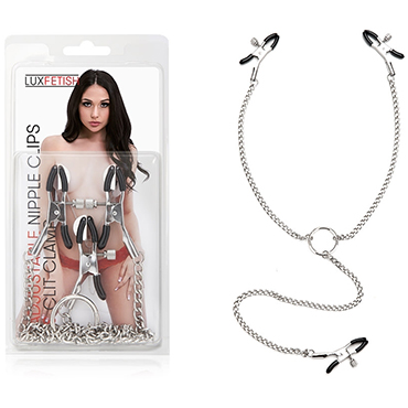 Lux Fetish Adjustable Nipple Clamps & Clit Clamp, черные