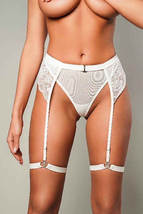 Женские трусики с поясом и гартерами Cream S/M