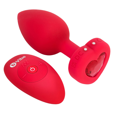 b-Vibe Vibrating Heart Shape Jewel Plug M/L, красная