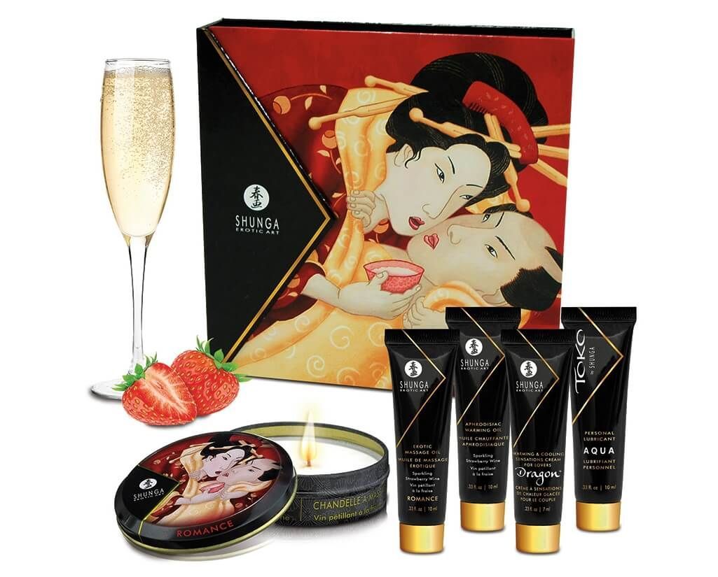 Подарочный набор Shunga Geishas Secrets Sparkling Strawberry Wine, клубника