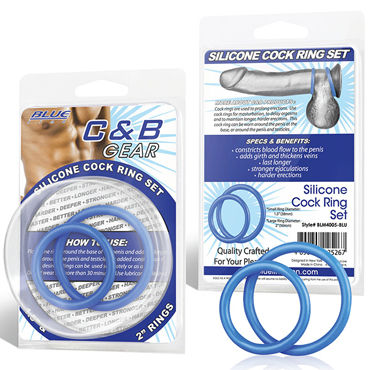 Blue Line Silicone Cock Ring Set, голубой