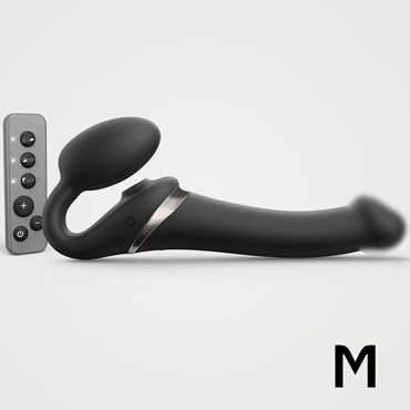 Вибрострапон Strap-On-Me Multi Orgasm с 3 моторами и клиторальным стимулятором, M, черный