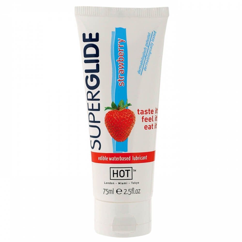 Съедобная смазка на водной основе HOT Superglide для орального секса со вкусом клубники, 75 мл