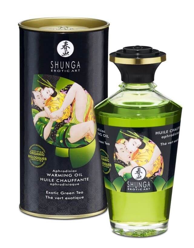 Массажное масло разогревающее Shunga Экзотический зеленый чай, 100 мл