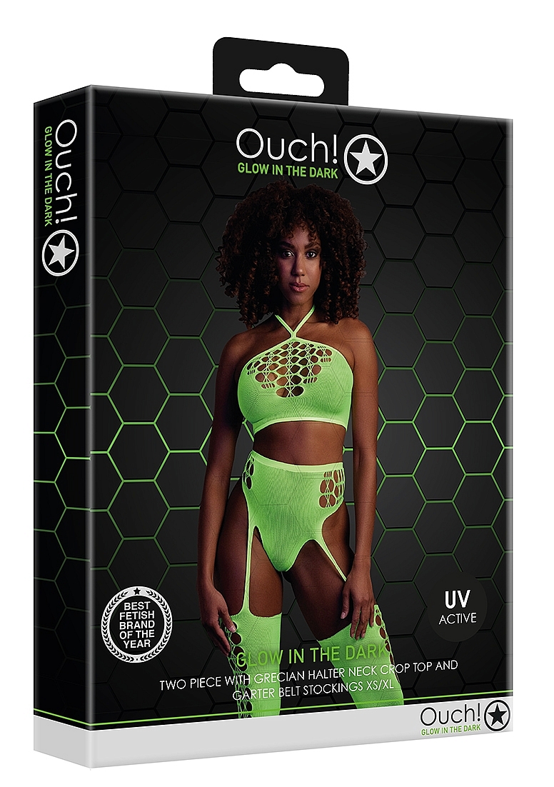 Топ в комплекте с чулками и трусиками Two Piece with Crop Top and Stockings - Neon Green