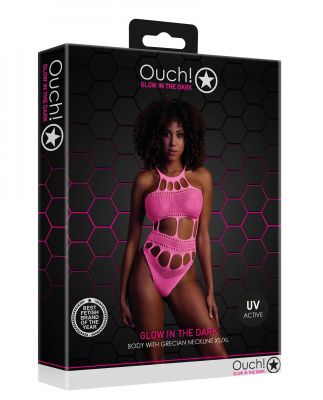 Боди with Grecian Neckline - Neon Pink