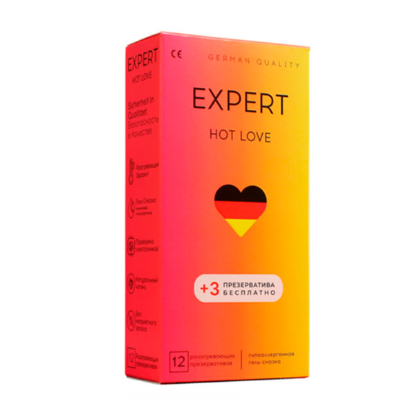 Презервативы EXPERT HOT LOVE №12 + 3 шт бесплатно, с разогревающим эффектом